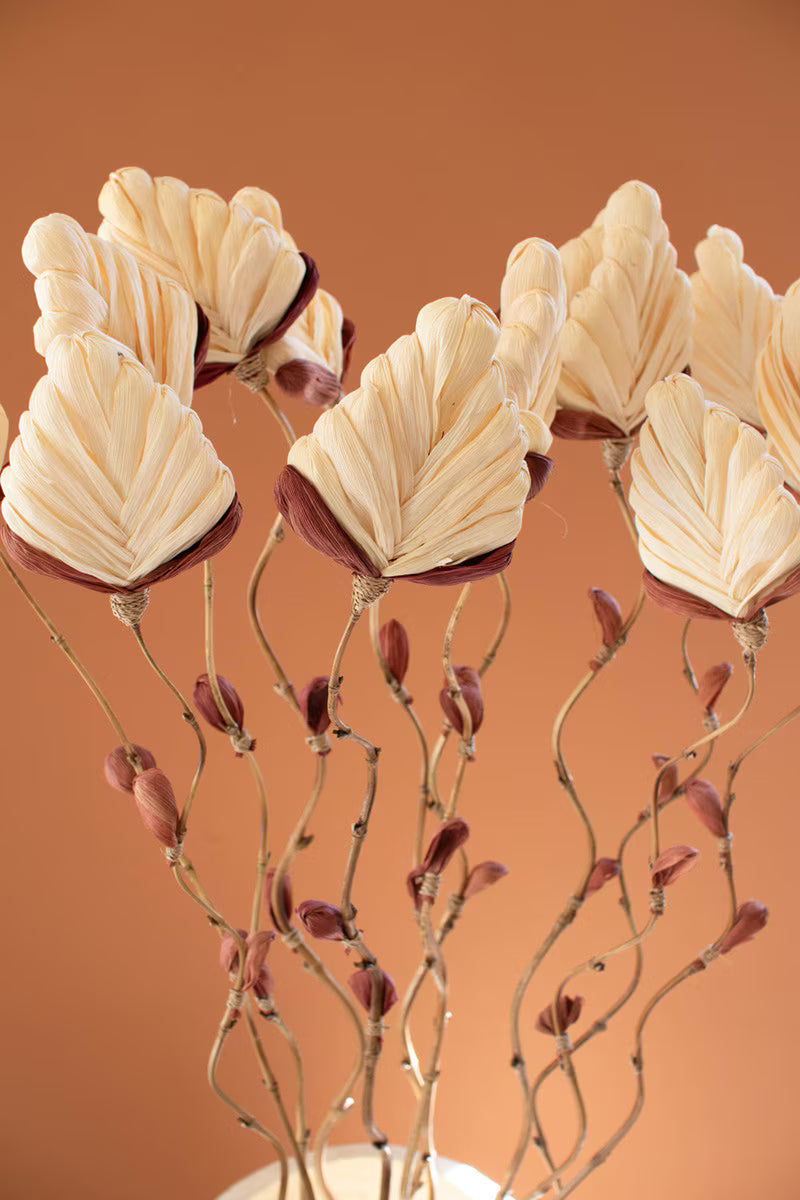 Fan Set of 12 Cornhusk Botanicals on a Bamboo Stem
