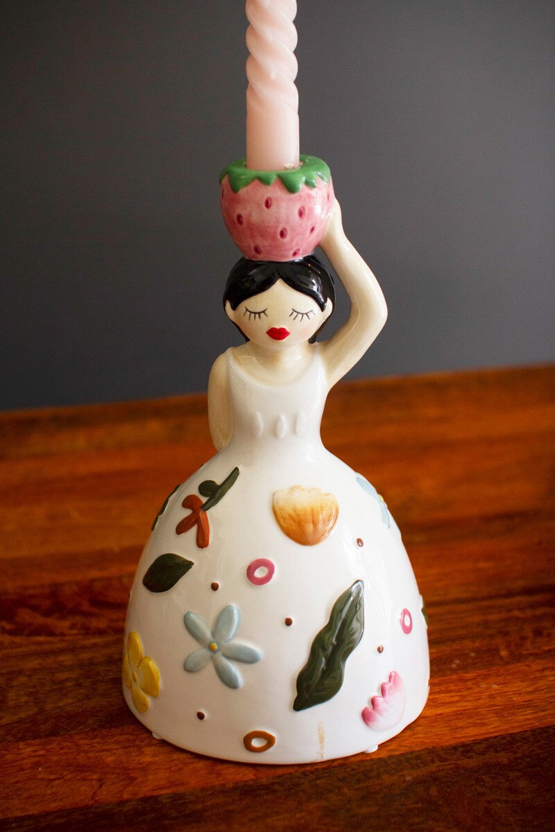 Set of 2 Ceramic Girl Taper Candle Holders