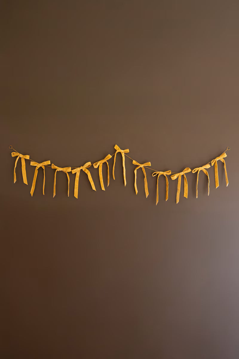 Gold Velvet Bow Garland on a Metal Chain
