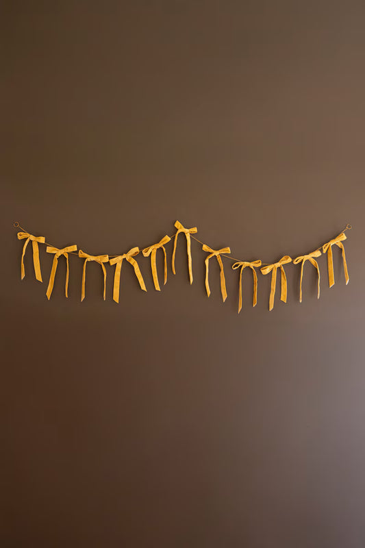 Gold Velvet Bow Garland on a Metal Chain
