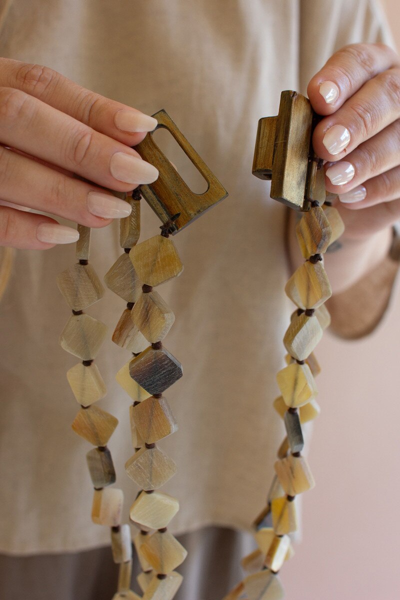 Light Multi-Layered Horn Bead Necklace