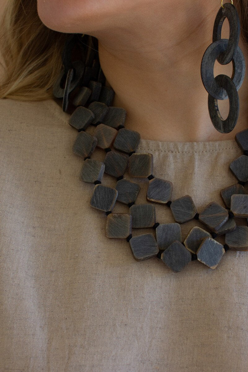Dark Multi-Layered Horn Bead Necklace