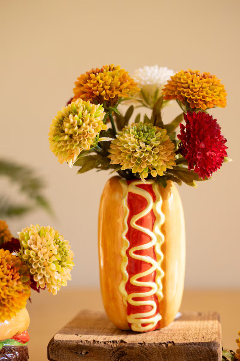 Set of 2 Ceramic Hamburger and Hotdog Vases