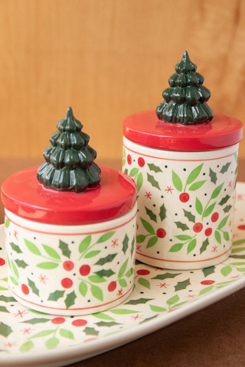 Set of 2 Ceramic Christmas Canisters