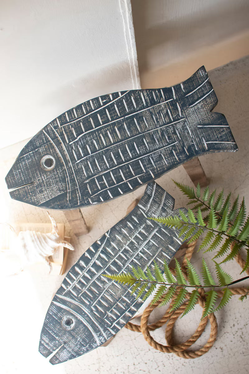 Set of 2 Wooden Fish Stools