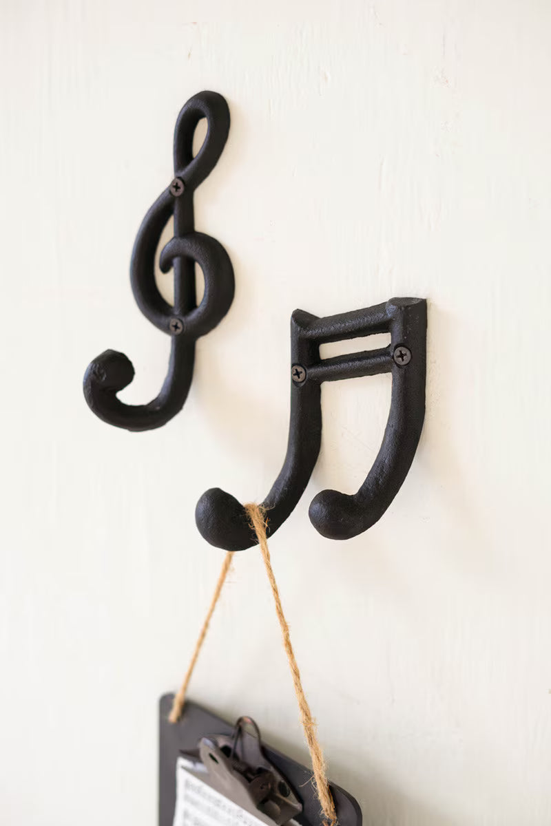 Set of 2 Cast Iron Musical Notes Hooks