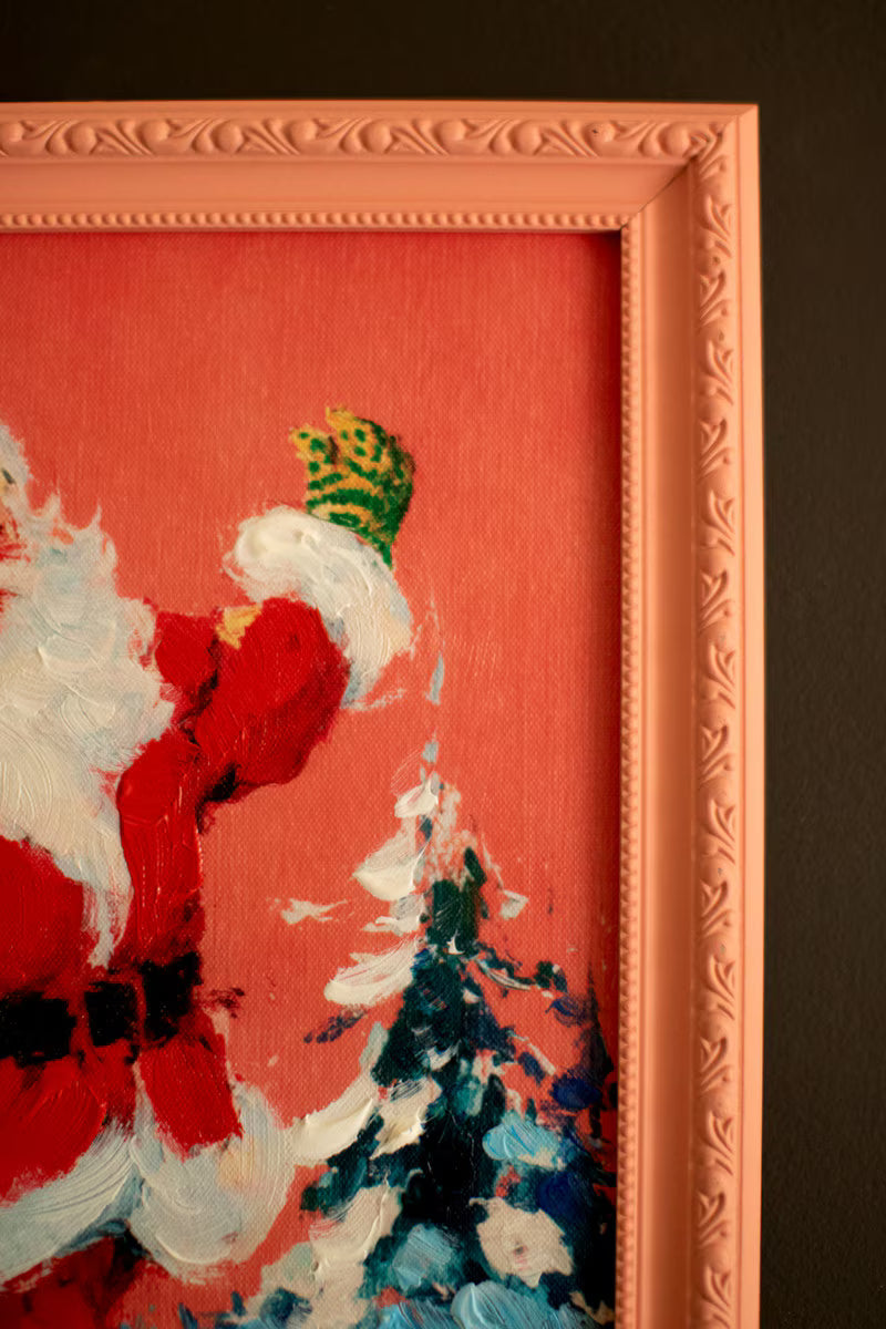 Framed Ice Skating Santa Painting