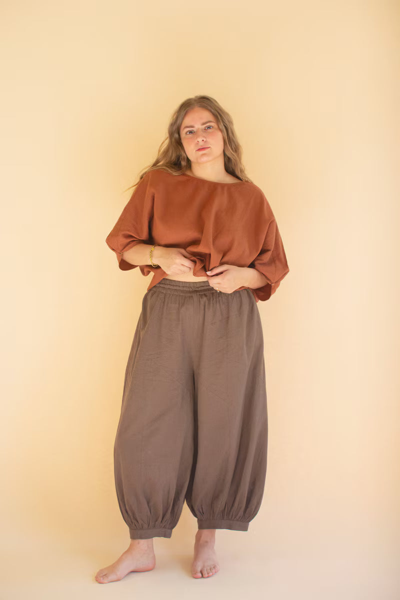 Cinnamon Short-Sleeve Blouse with Button Detail on Sleeves