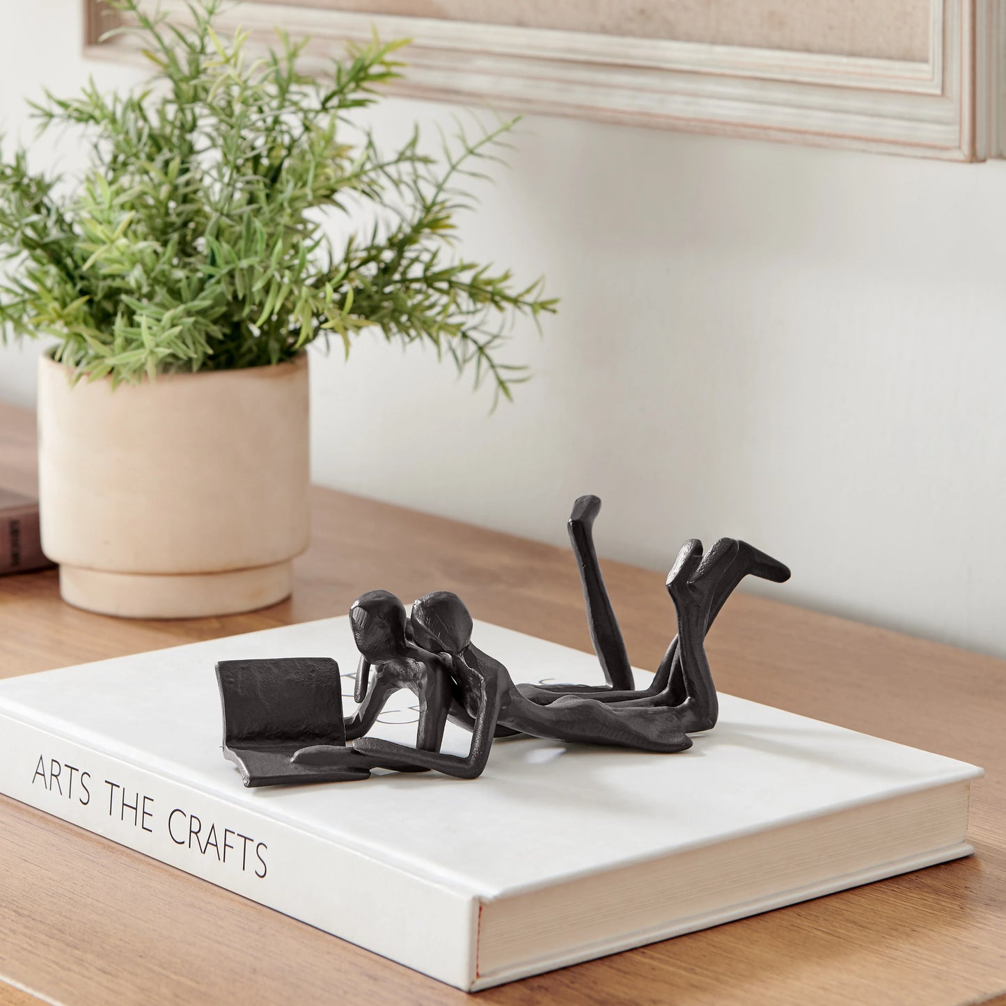 Brown Cast Iron Abstract Couple Reading Book Together Sculpture - Tabletop Figurine For Desks or Shelves