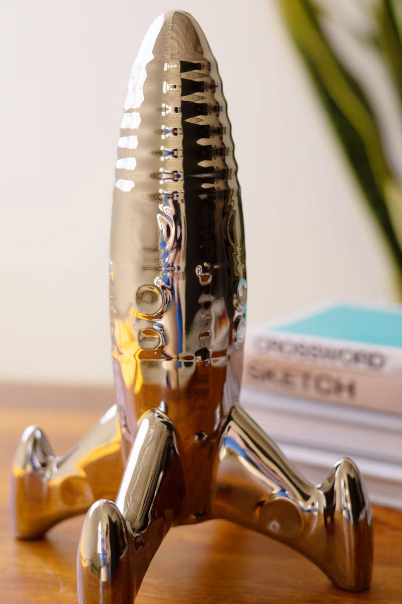 Silver Ceramic Rocket Sculpture