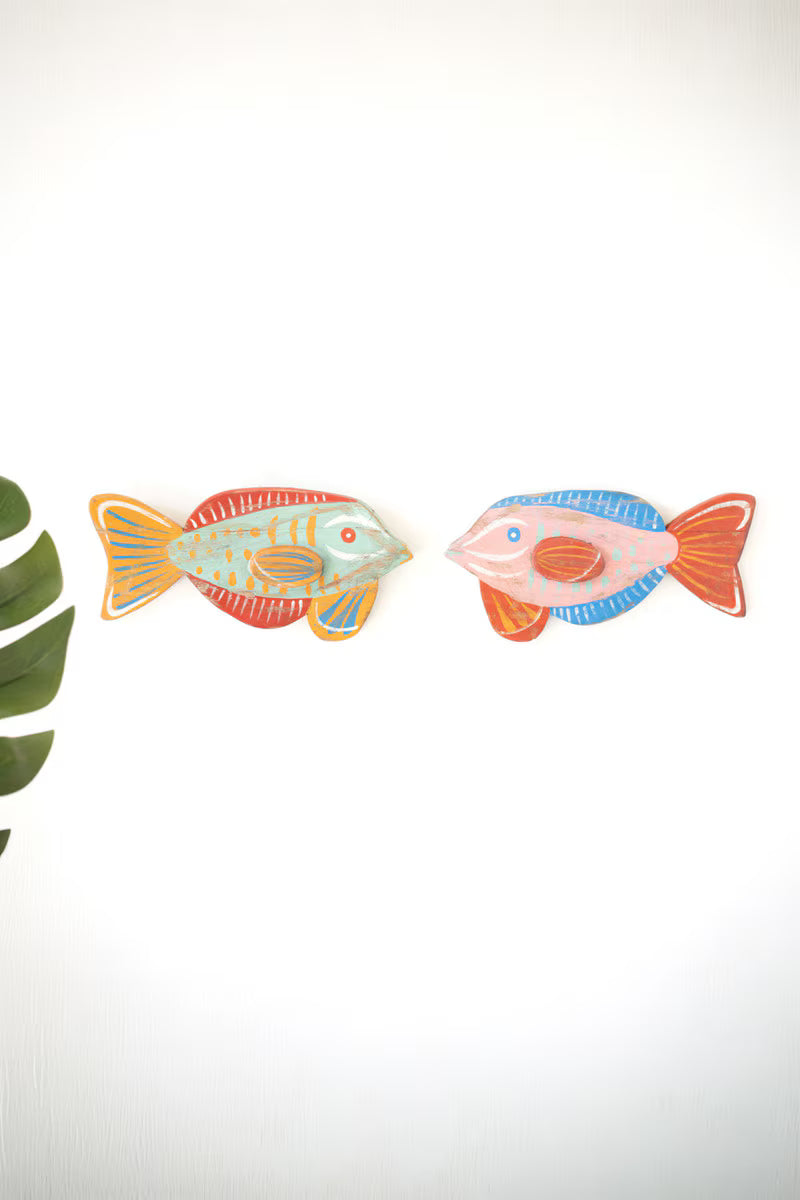 Set of 2 Colorful Wood Fish Wall Plaques