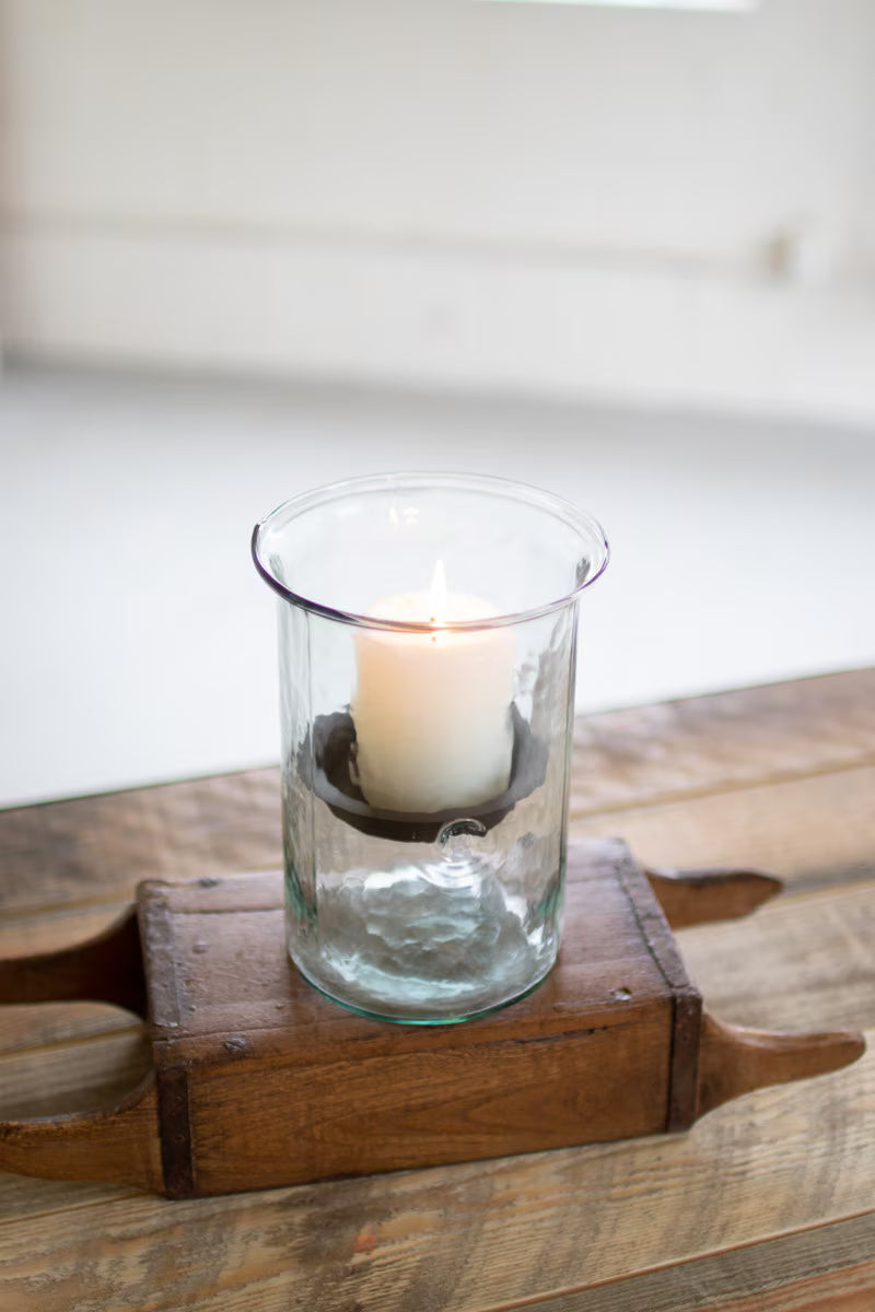 Small Mini Glass Candle Cylinders with Rustic Insert