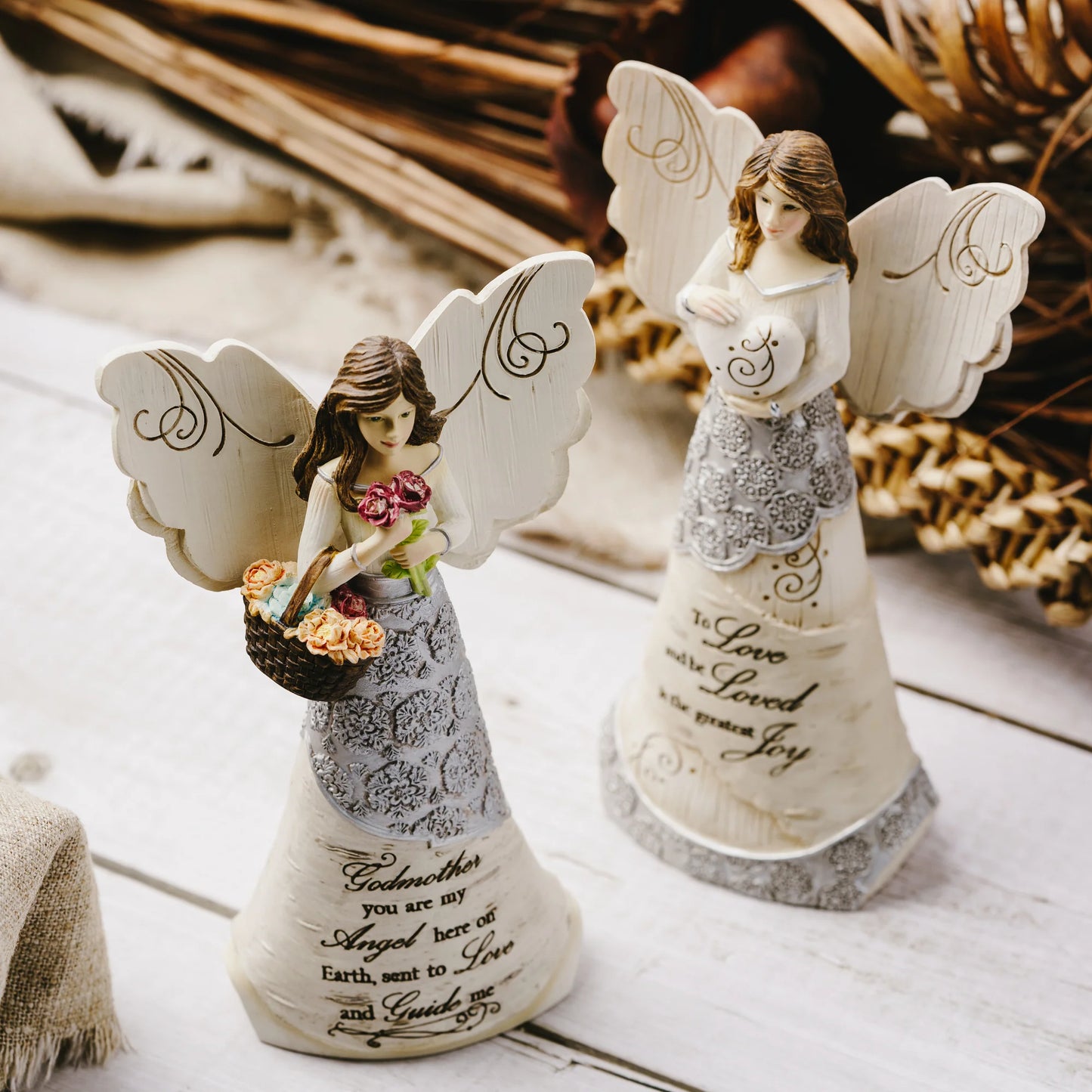 Godmother 6" Angel with Basket of Flowers