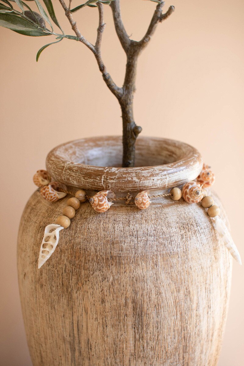 Set of 2 Wooden Accent Tables with Neutral Capiz Shell Detail