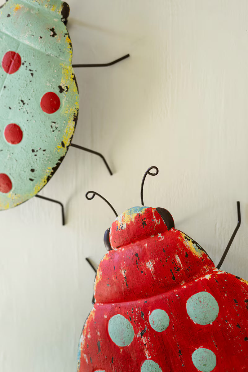 Set of 2 Painted Metal Lady Bug Wall Art