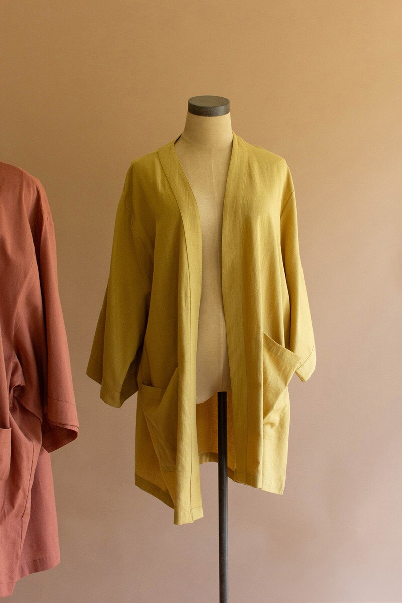 Pistachio Short Kimono with Front Pockets
