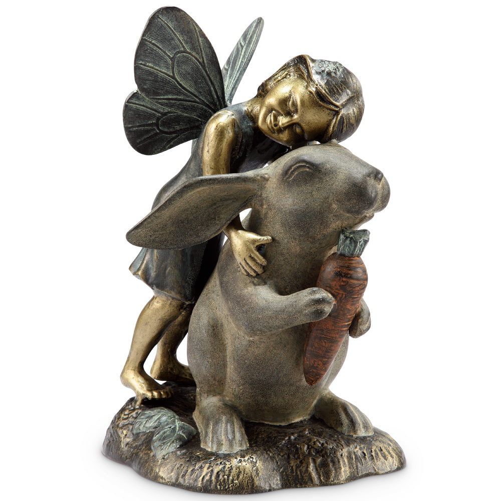Happiness Garden Sculpture - Fairy and Rabbit