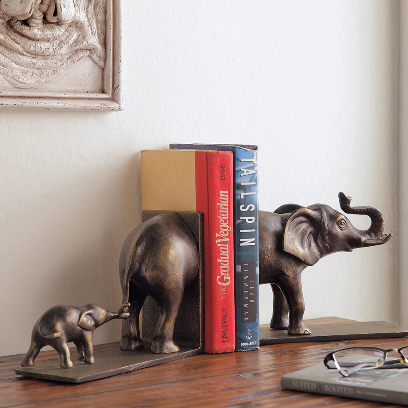Elephant And Baby Bookends Pair