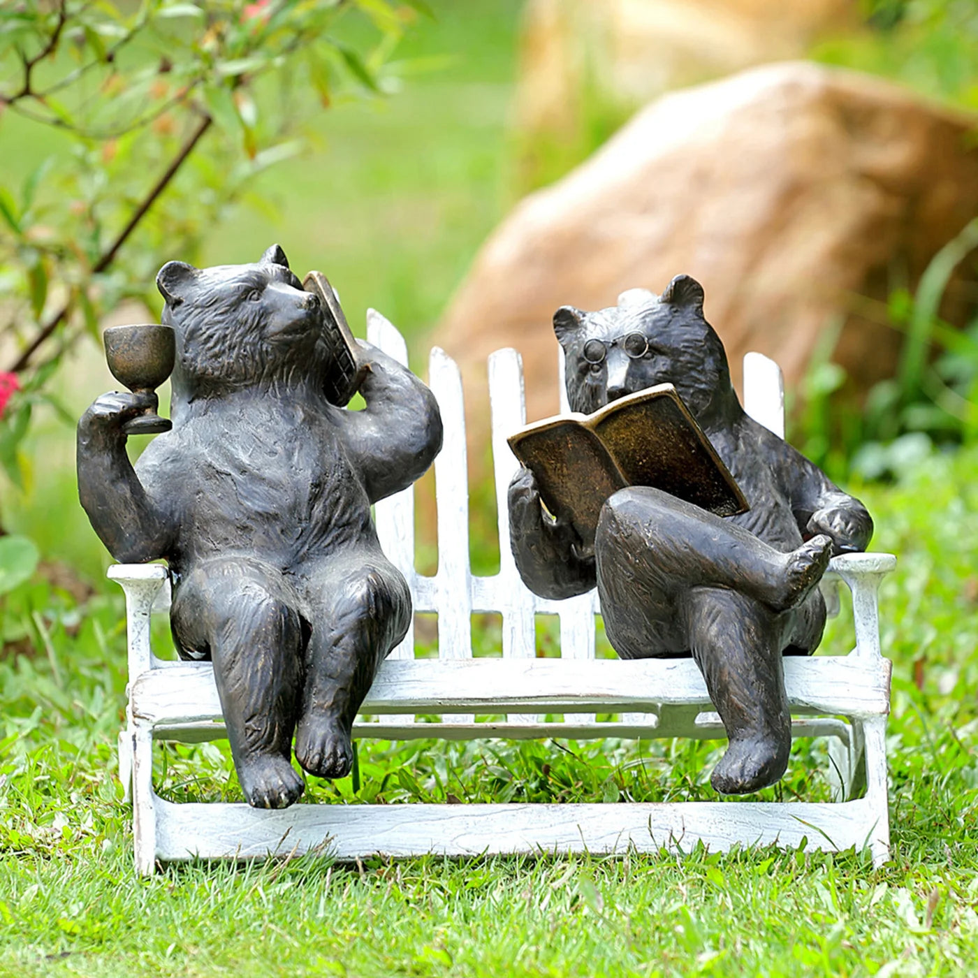 Hipster Bears On Bench Garden
