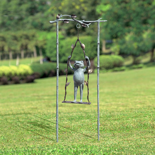 Daredevil Frog On Swing Garden Stake