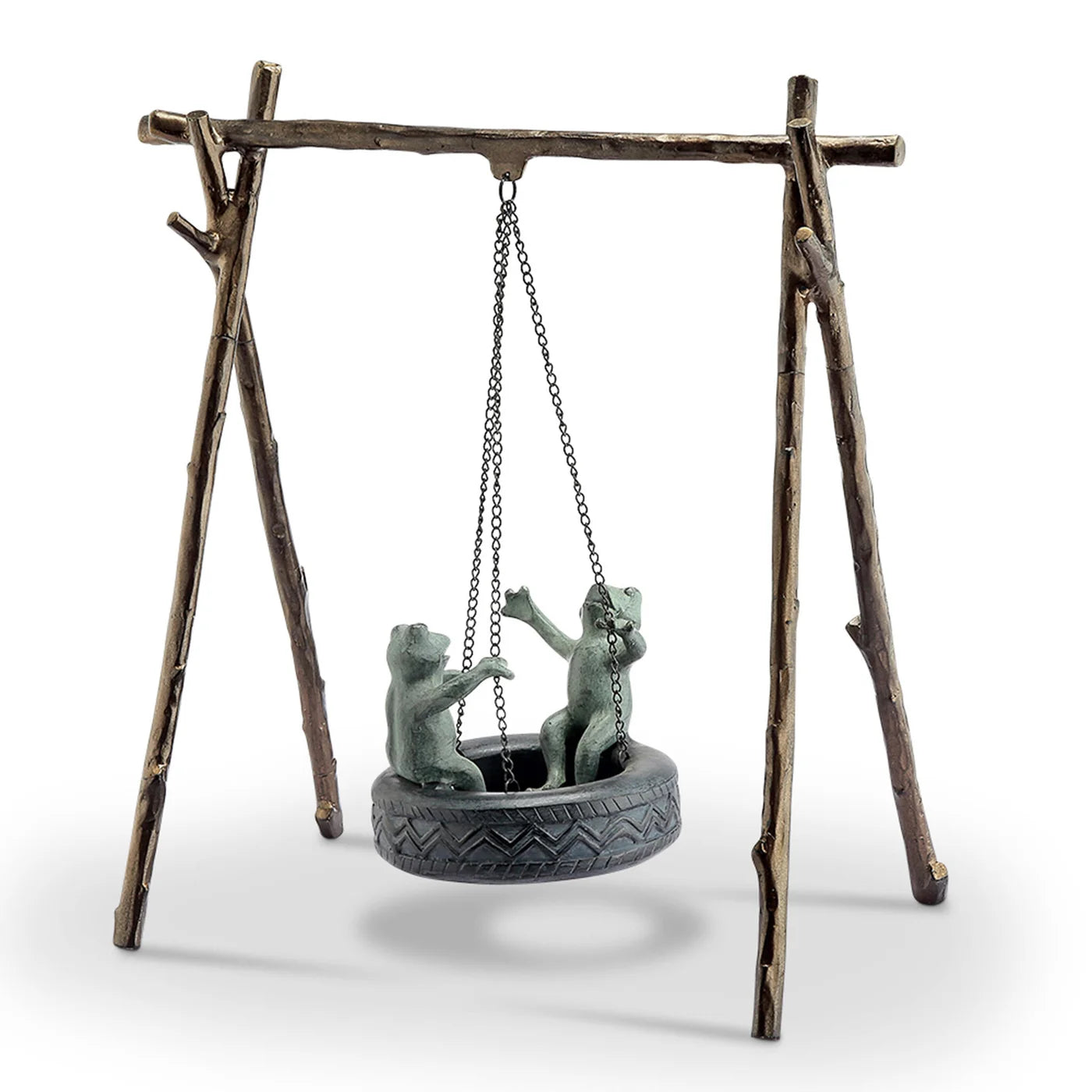 Tire Swing Frogs Garden Sculpture