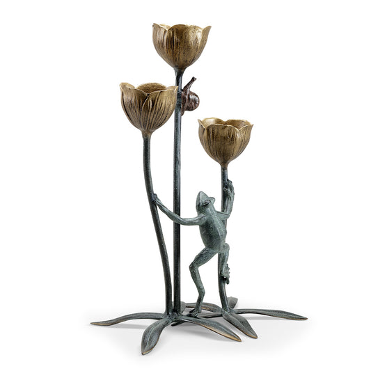 Frog And Flower Trio Candleholder
