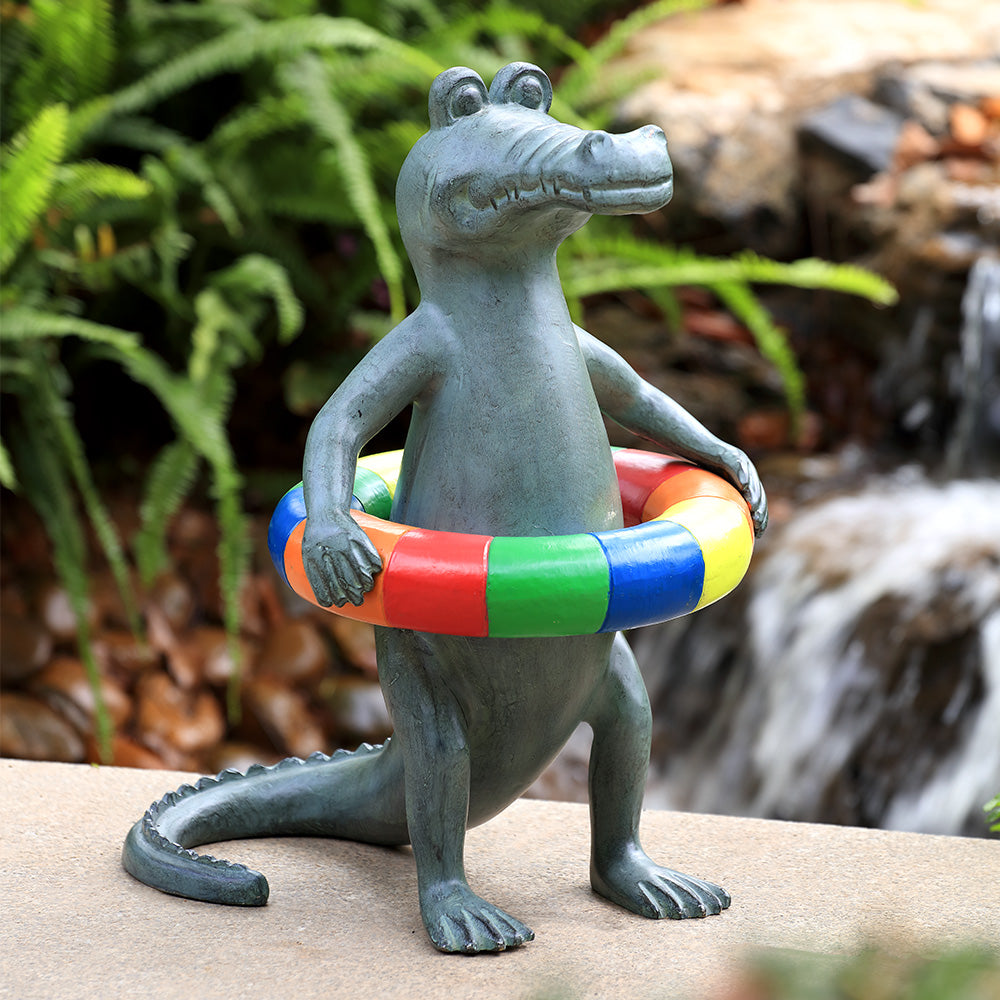 Pool Time Gator Garden Sculpture