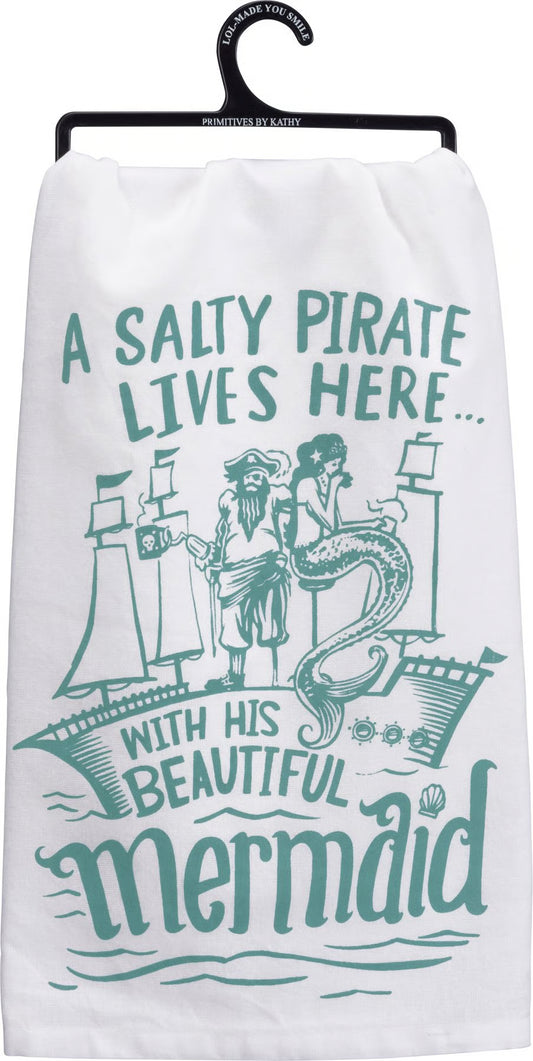 Salty Pirate His Beautiful Mermaid Kitchen Towel