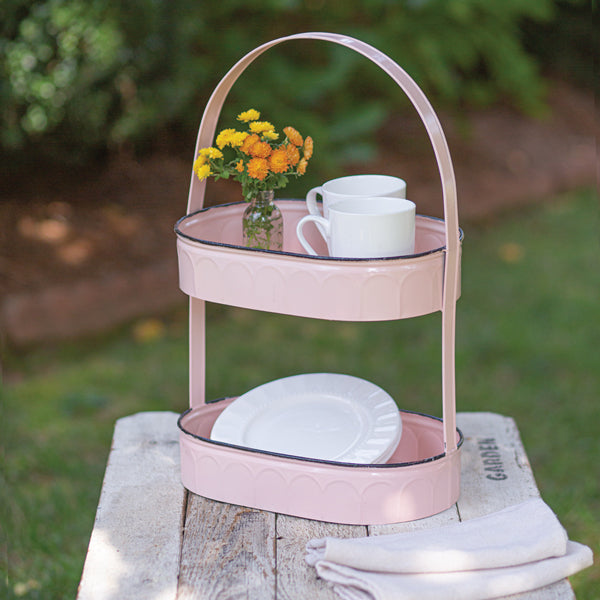 Two-Tiered Oval Pink Tray