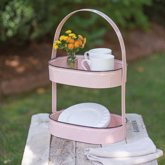 Two-Tiered Oval Pink Tray