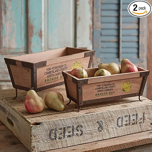 Set of Two Wood Tabletop Banana Boxes