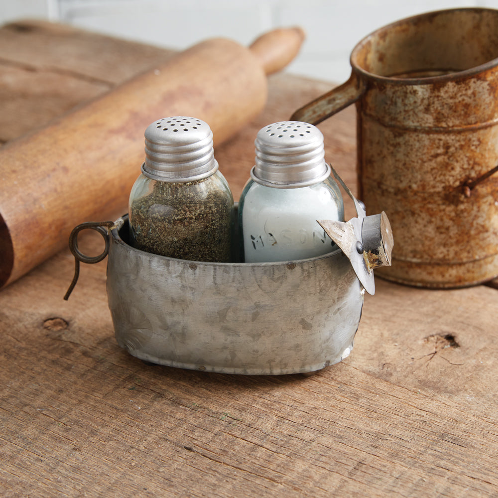 Galvanized Pig Salt And Pepper Caddy
