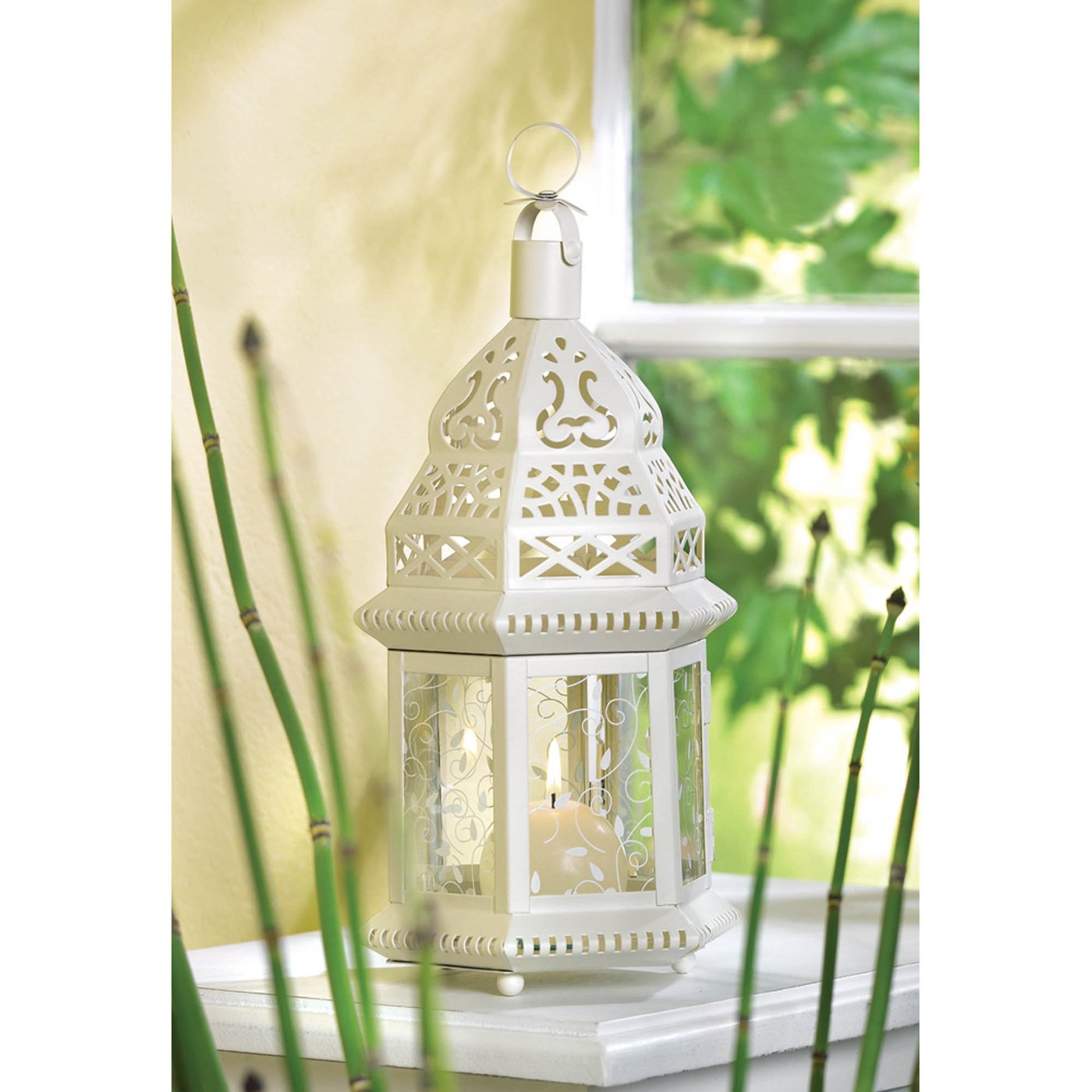 Lights4fun TruGlow® - Set di 3 lanterne grandi in metallo bianco Lights4fun TruGlow® - Set di 3 lanterne grandi in metallo bianco