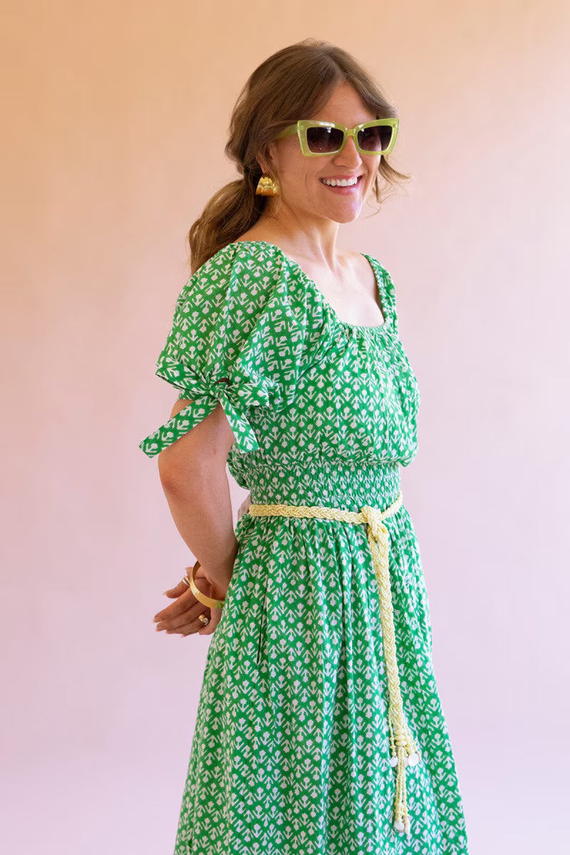 Printed Off-Shoulder Smocked Waist Dress