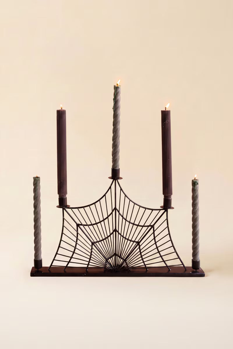 Wire Halloween Spider Web Candelabra