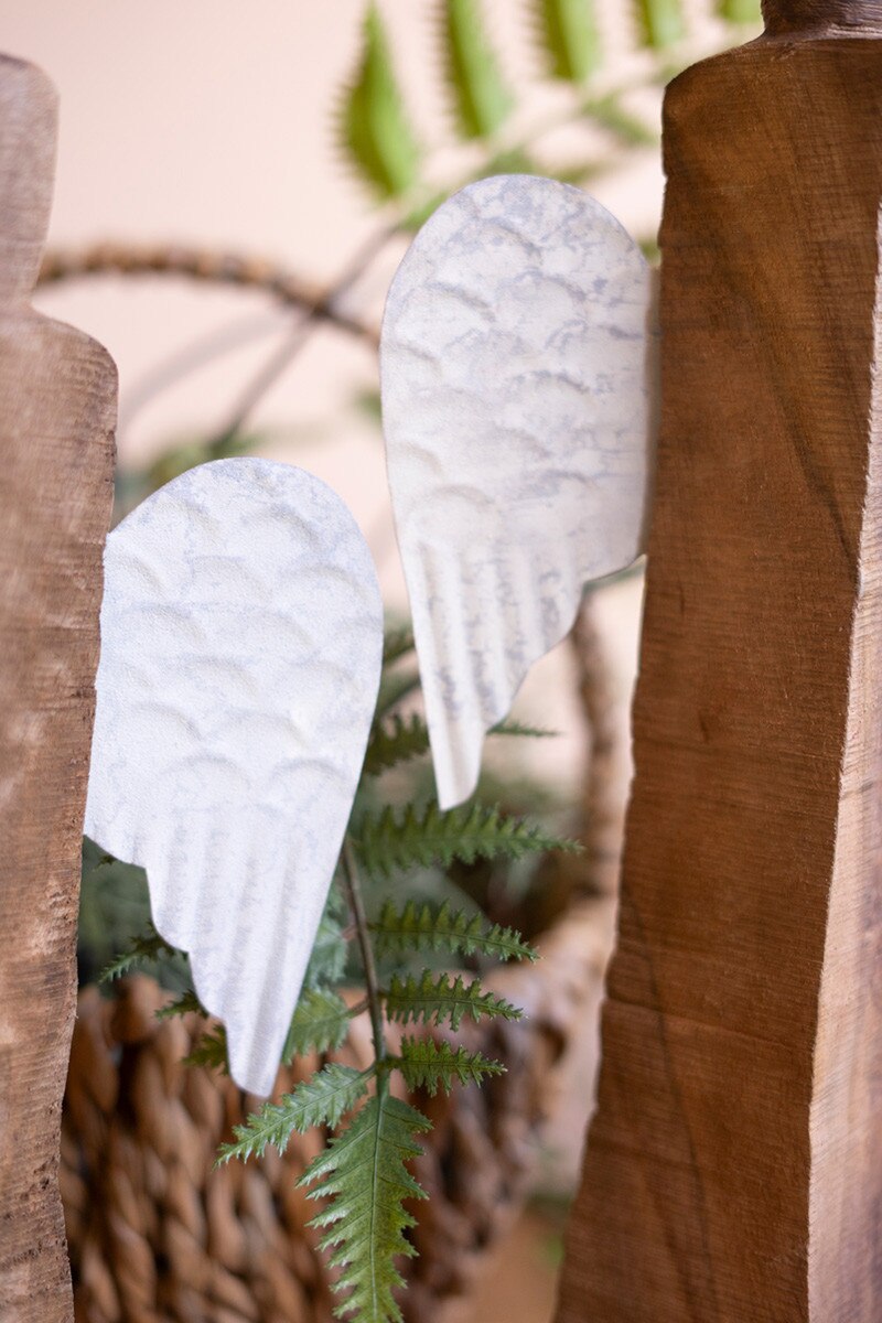 Set of 2 Recycled Wood Angels with Metal Wings
