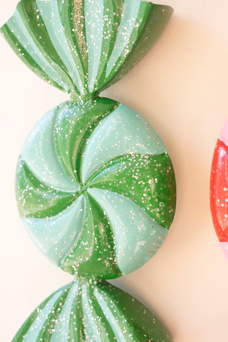 Set of 2 Large Painted Metal Colorful Christmas Candy Ornaments