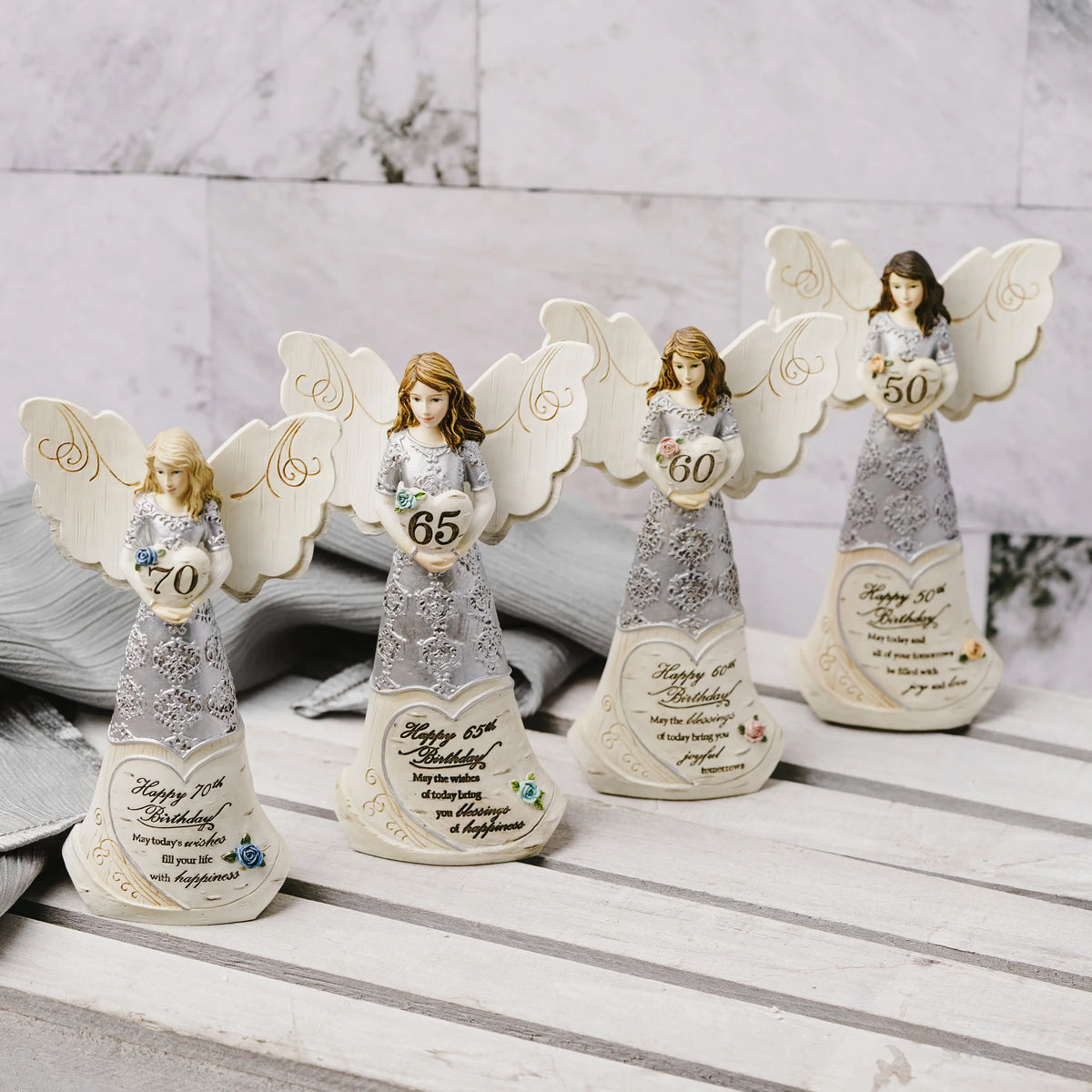 70th Birthday 6" Angel Holding 70th Heart