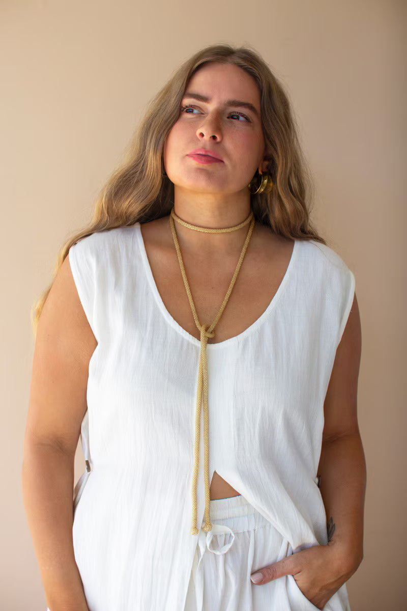 Gold Plain Seed-Beaded Lariat