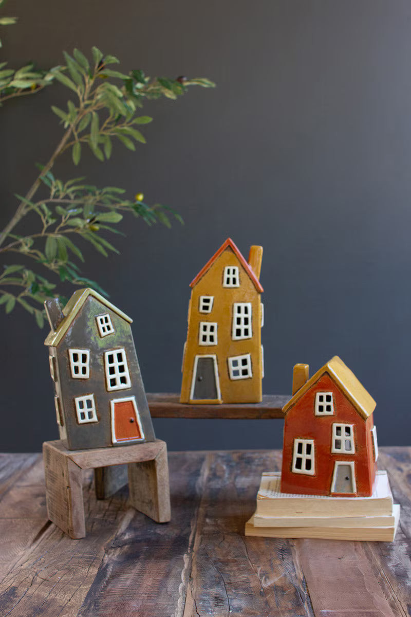 Set of 3 Wonky Ceramic House Luminaries