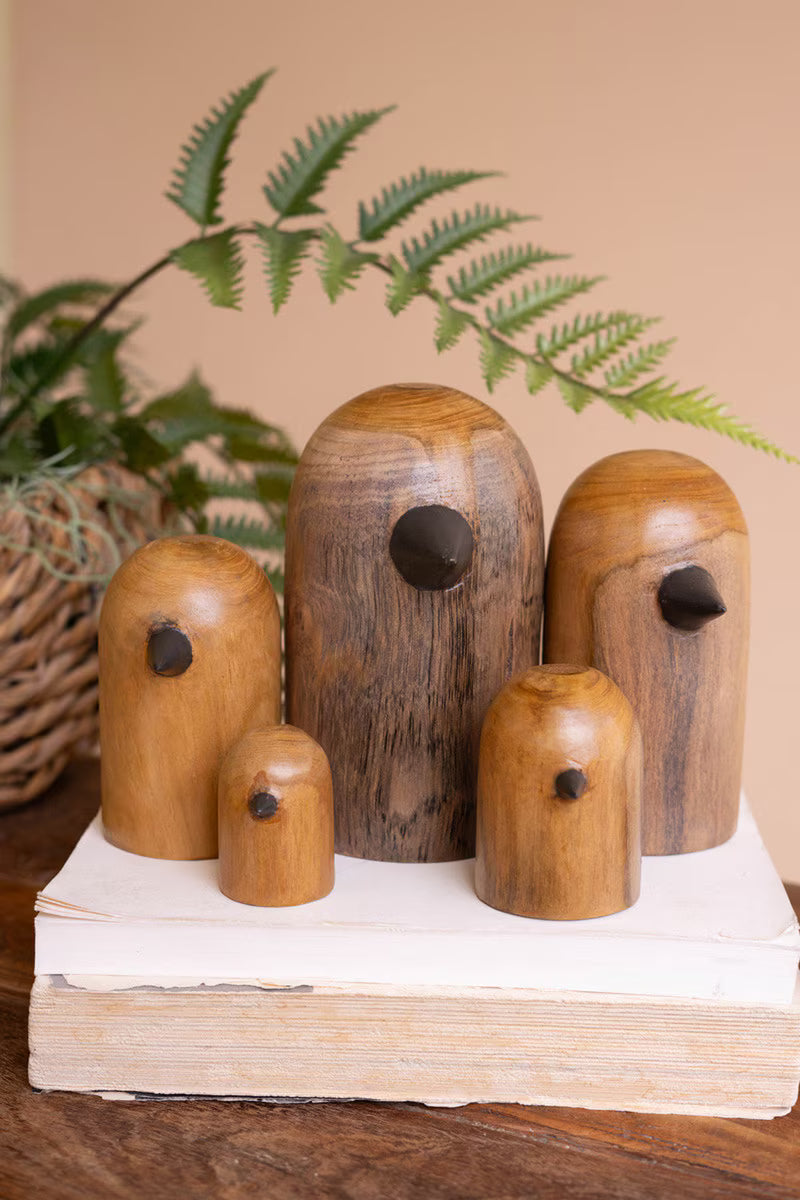 Set of 5 Teakwood Bird Sculptures