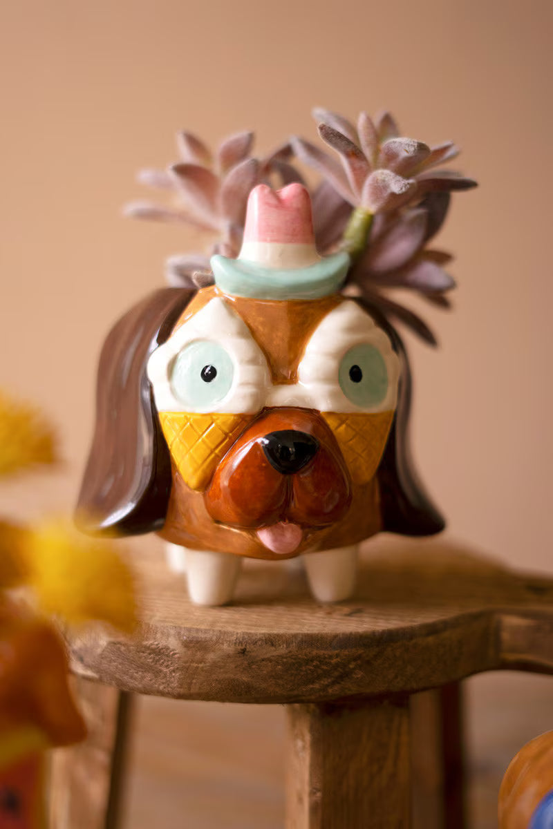 Set of 3 Ceramic Party Puppy Planters