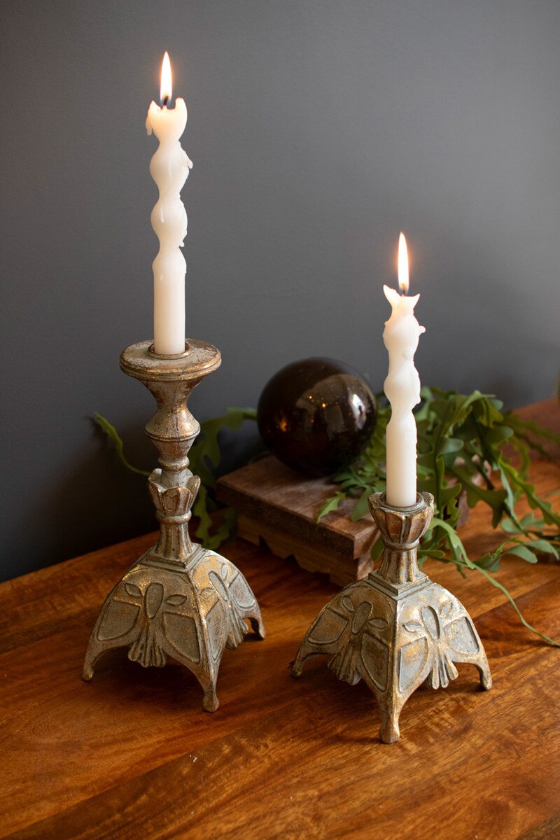 Set of 2 Resin Antique Brass Taper Candle Stands