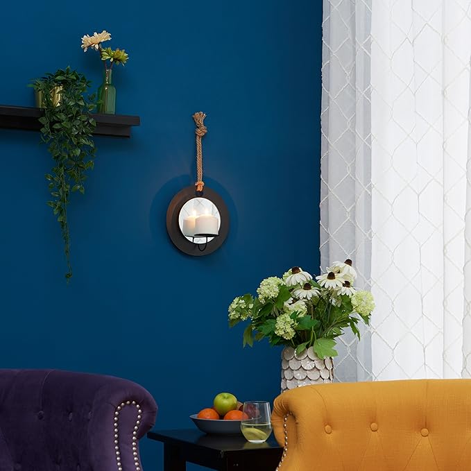 Round Rustic Pillar Candle Sconce With Rope & Mirror – A Unique Hanging Wall Accent