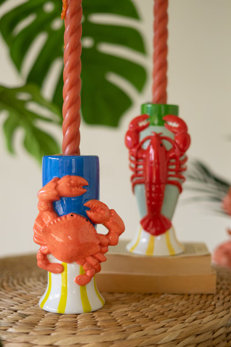 Set of 2 Ceramic Lobster and Crab Candle Holders