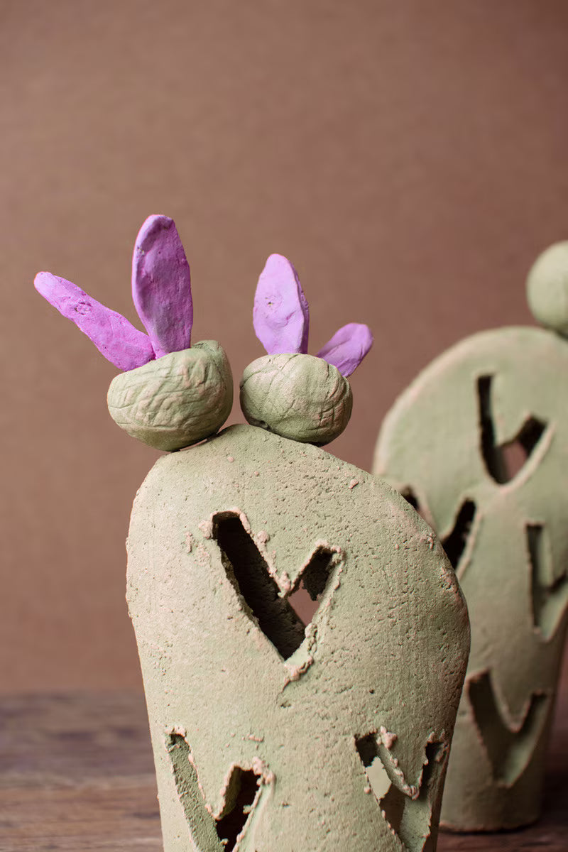 Set of 2 Prickly Pear Clay Luminaries