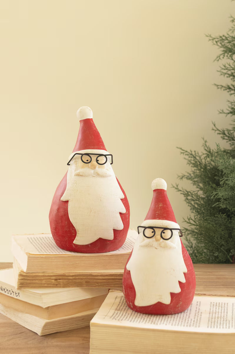 Set of 2 Cement Santas with Glasses