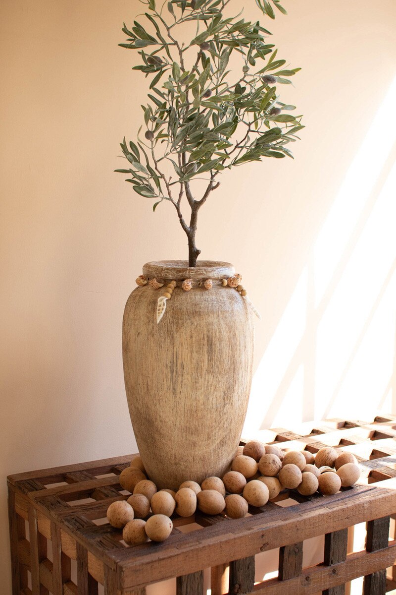 Set of 2 Wooden Accent Tables with Neutral Capiz Shell Detail
