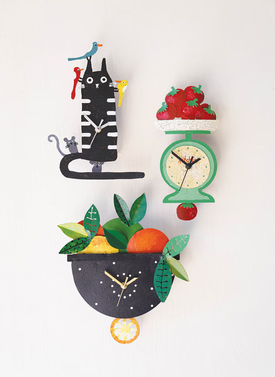 Hand-Painted Fruit Wall Clock with Moving Pendulum