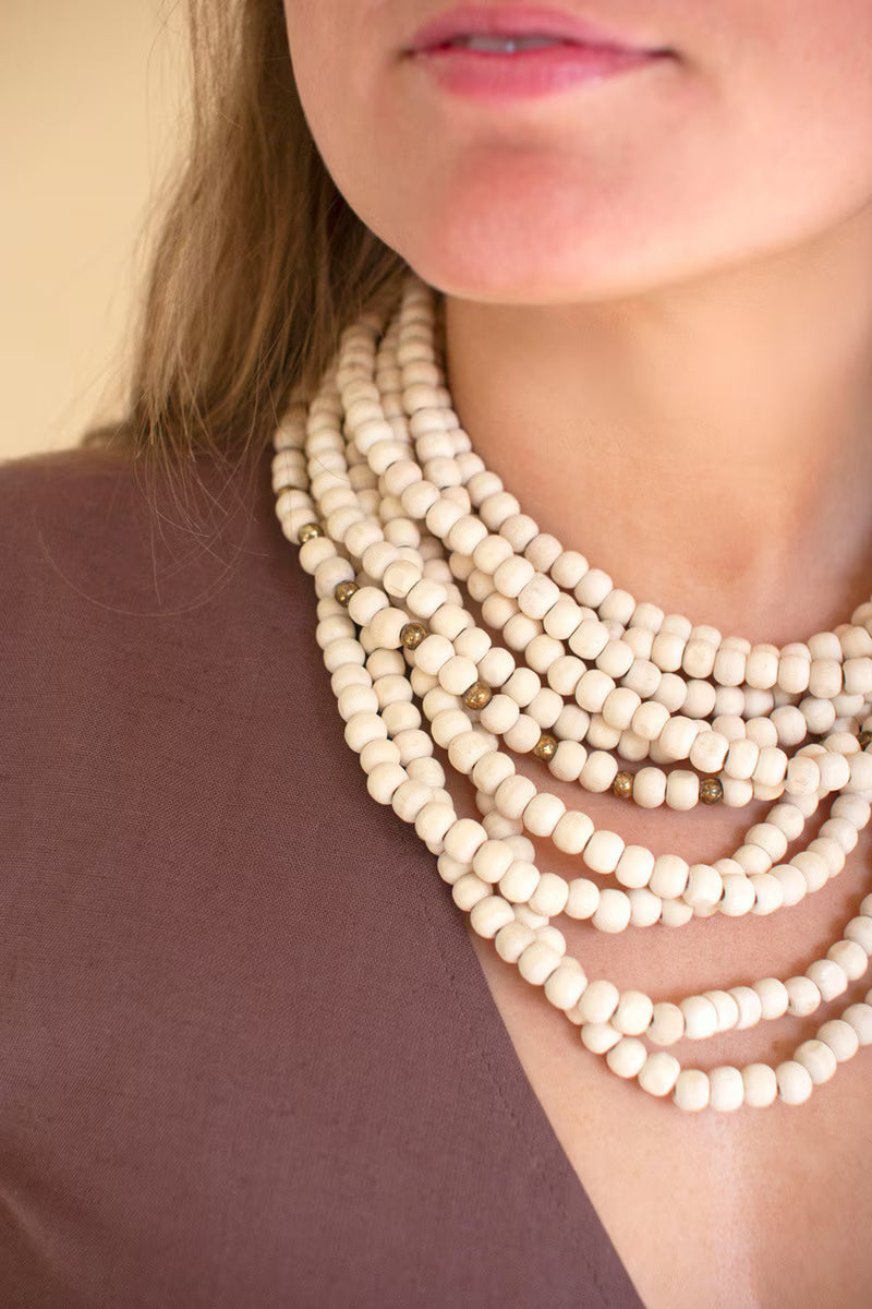Multi-Layered Natural Wooden Beaded Necklace